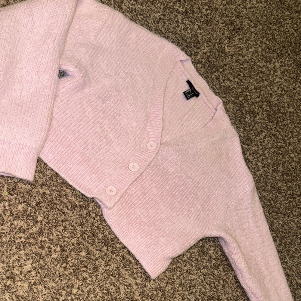 Forever 21 Light Pink Cropped V-Neck Button Ribbed Cardigan